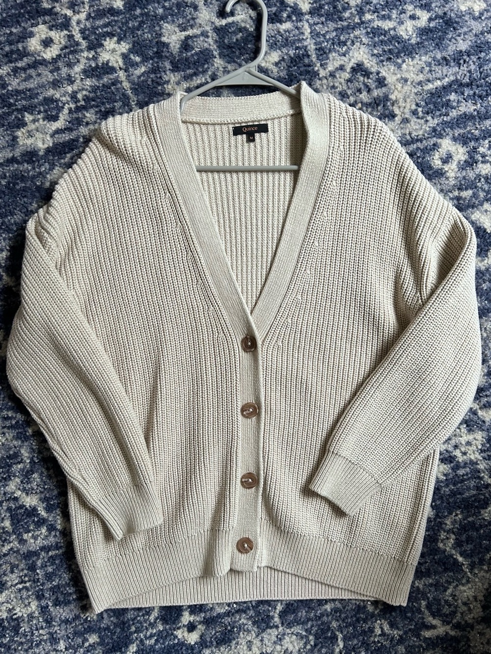100% Cotton Quince Cream Button-Front Sweater